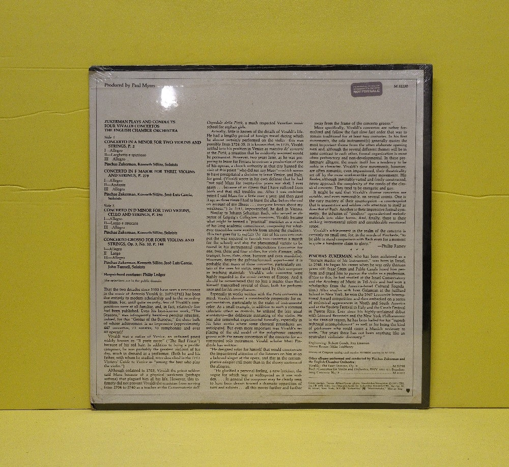 Zukerman, Vivaldi, English Chamber Orchestra - Zukerman Plays And Conducts Four Vivaldi Concertos - 1973 - M 32230 - New - Sealed - Vinyl - Promo