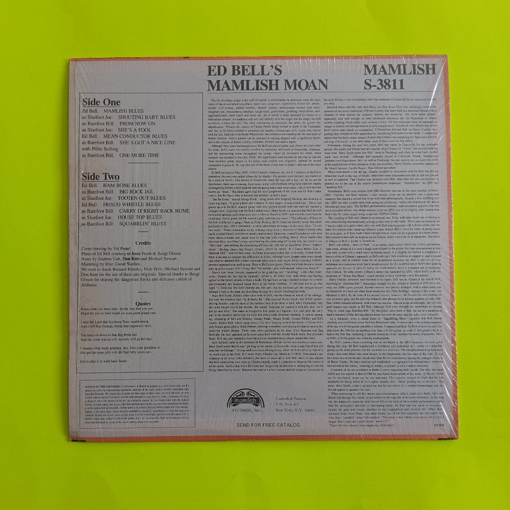 Ed Bell - Ed Bell's Mamlish Moan Blues W. Booklet & Shrink - 1982 - S-3811 - Used - VG++ - Vinyl