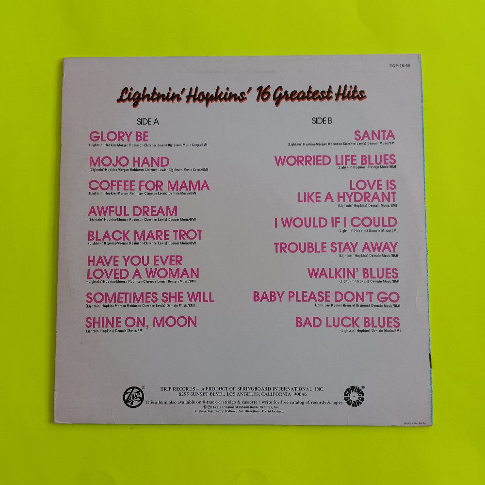 Lightnin' Hopkins - 16 Greatest Hits - 1978 - TOP-16-48 - Used - VG++ - Vinyl
