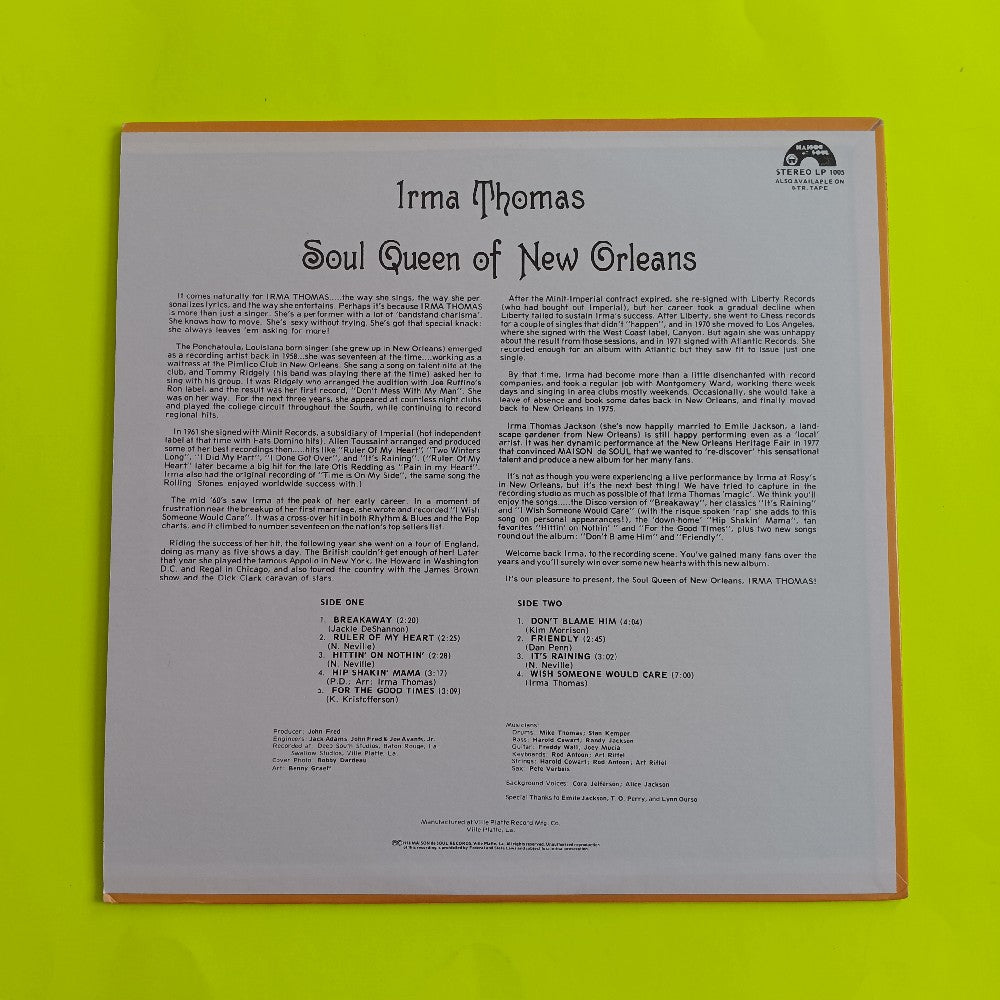 Irma Thomas - Soul Queen Of New Orleans AUTOGRAPHED - 1978 - LP 1005 - Used - EX - Vinyl