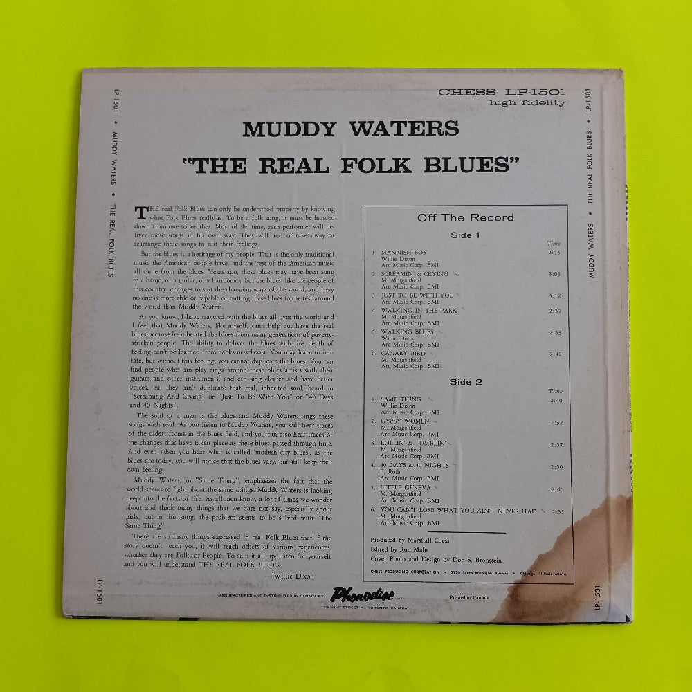 Muddy Waters - The Real Folk Blues CANADA MONO - 1966 - CLP 1501 - Used - VG+ - Vinyl