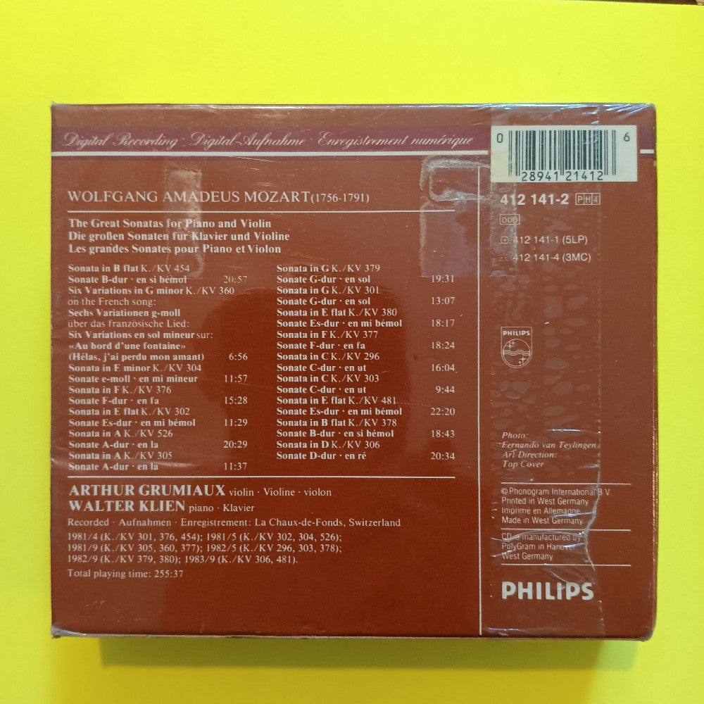 Mozart Walter Klien Arthur Grumiaux - The Great Sonatas For Piano And Violin 4 CD Box Set - 412 141-2 - New - Sealed - CDs