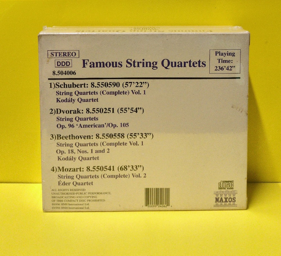 Schubert, Dvorak, Beethoven, Mozart - Famous String Quartets - 1996 - 8.504006 - New - Sealed - CDs - 4xCD Box Set