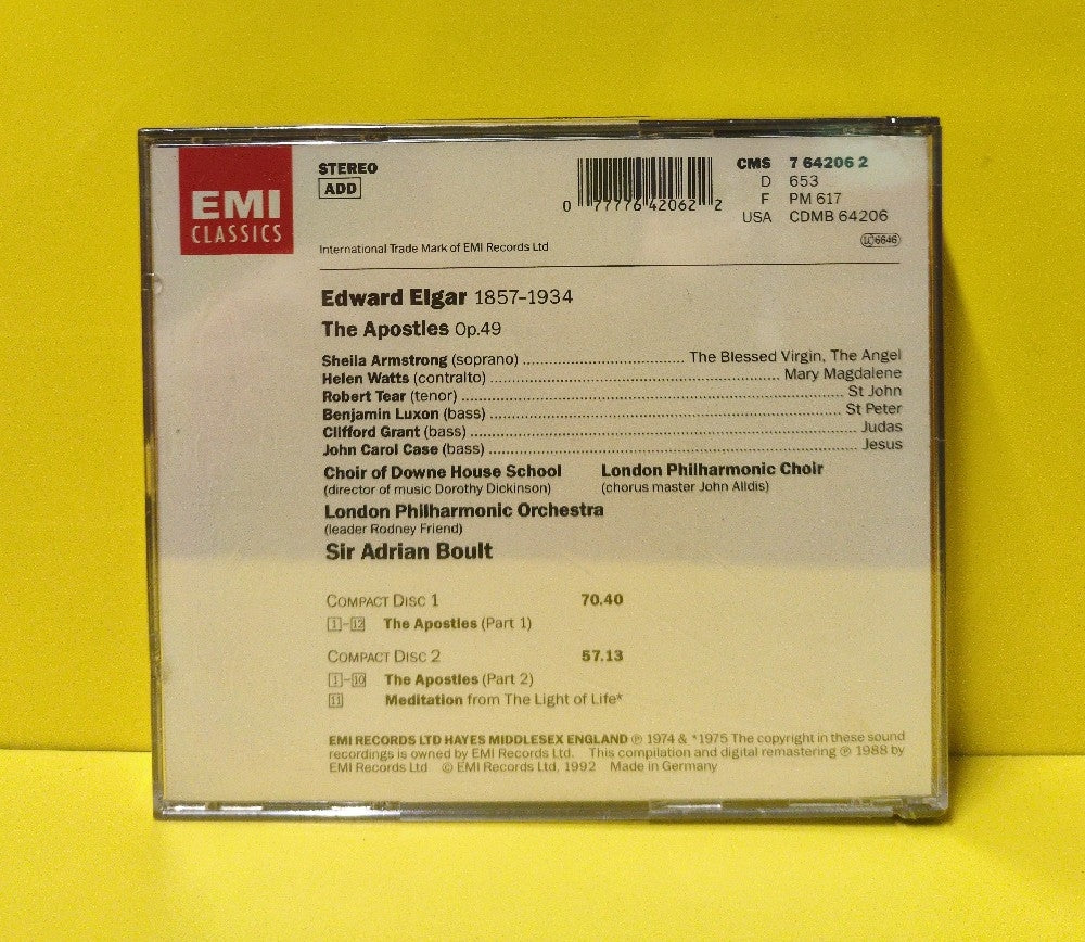 Elgar, Armstrong • Watts • Tear • Luxon • Grant • Case • London Philharmonic Choir & Orchestra • Sir Adrian Boult - The Apostles • Meditation From 'The Light Of Life' - 1992 - CMS 7 64206 2 - New - Sealed - CDs