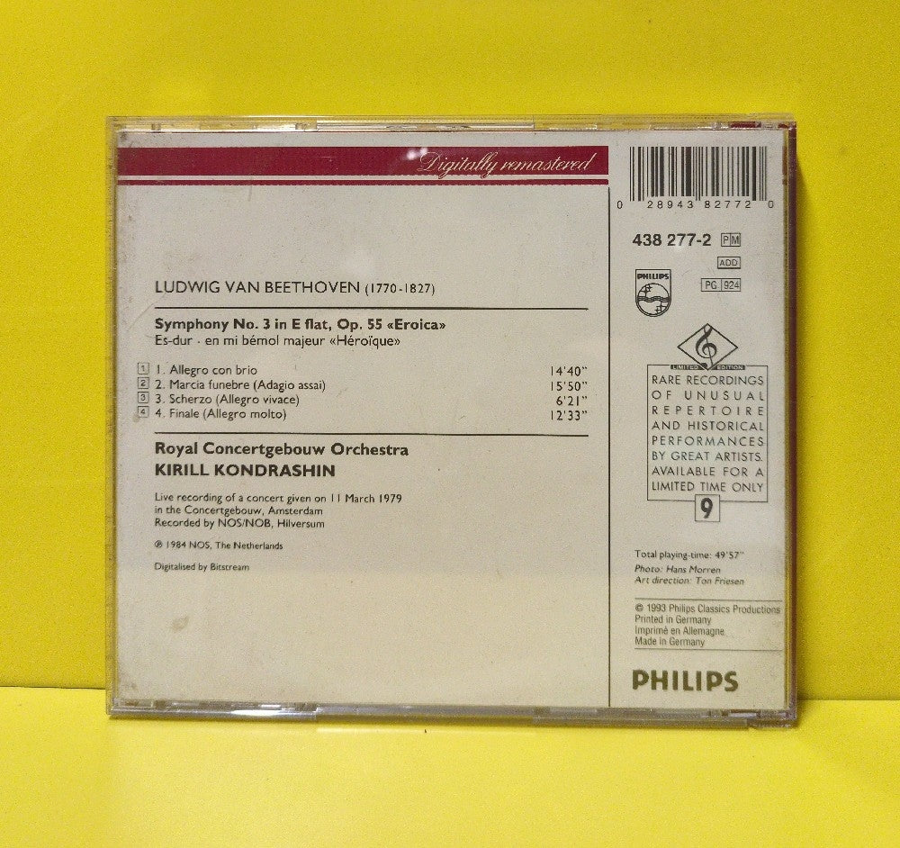 Ludwig van Beethoven, Kiril Kondrashin, Concertgebouw Orchestra, Amsterdam - Symphony No.3 Eroica - 1984 - 438 277-2 - Used - EX - CDs