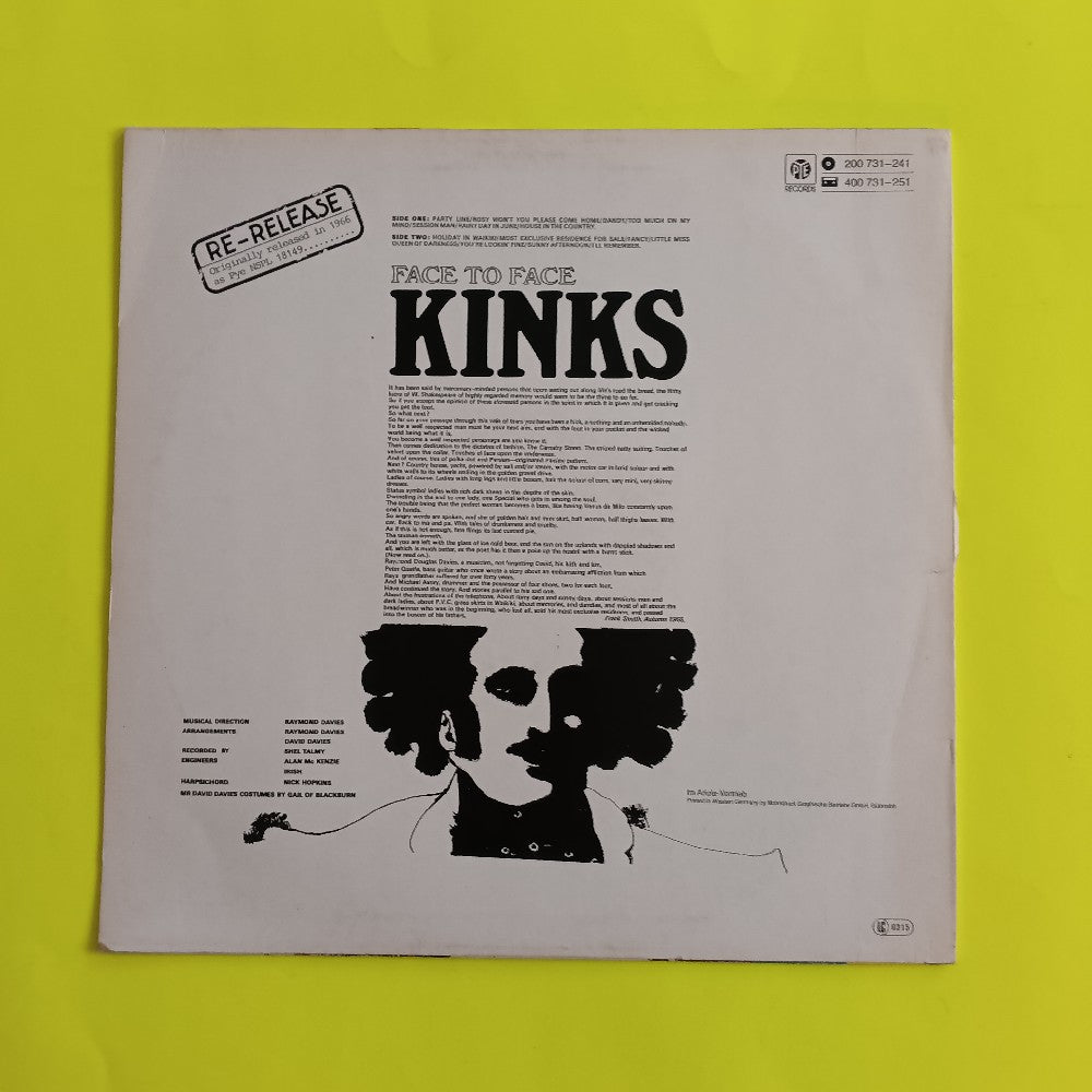 The Kinks - Face To Face Germany Mono PRT - 1981 - 200 731 - Used - VG++ - Vinyl