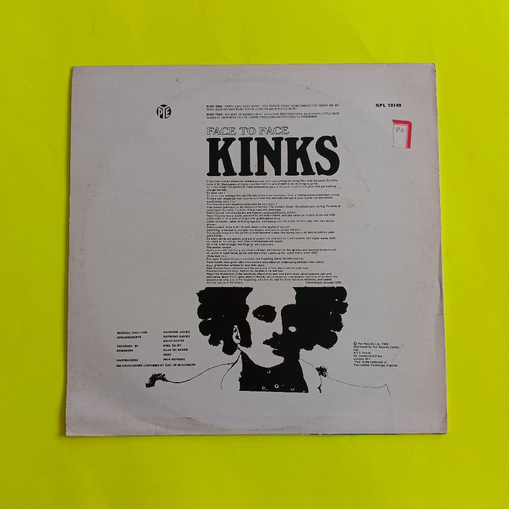 The Kinks - Face To Face UK Mono - 1979 - NPL 18149 - Used - VG++ - Vinyl