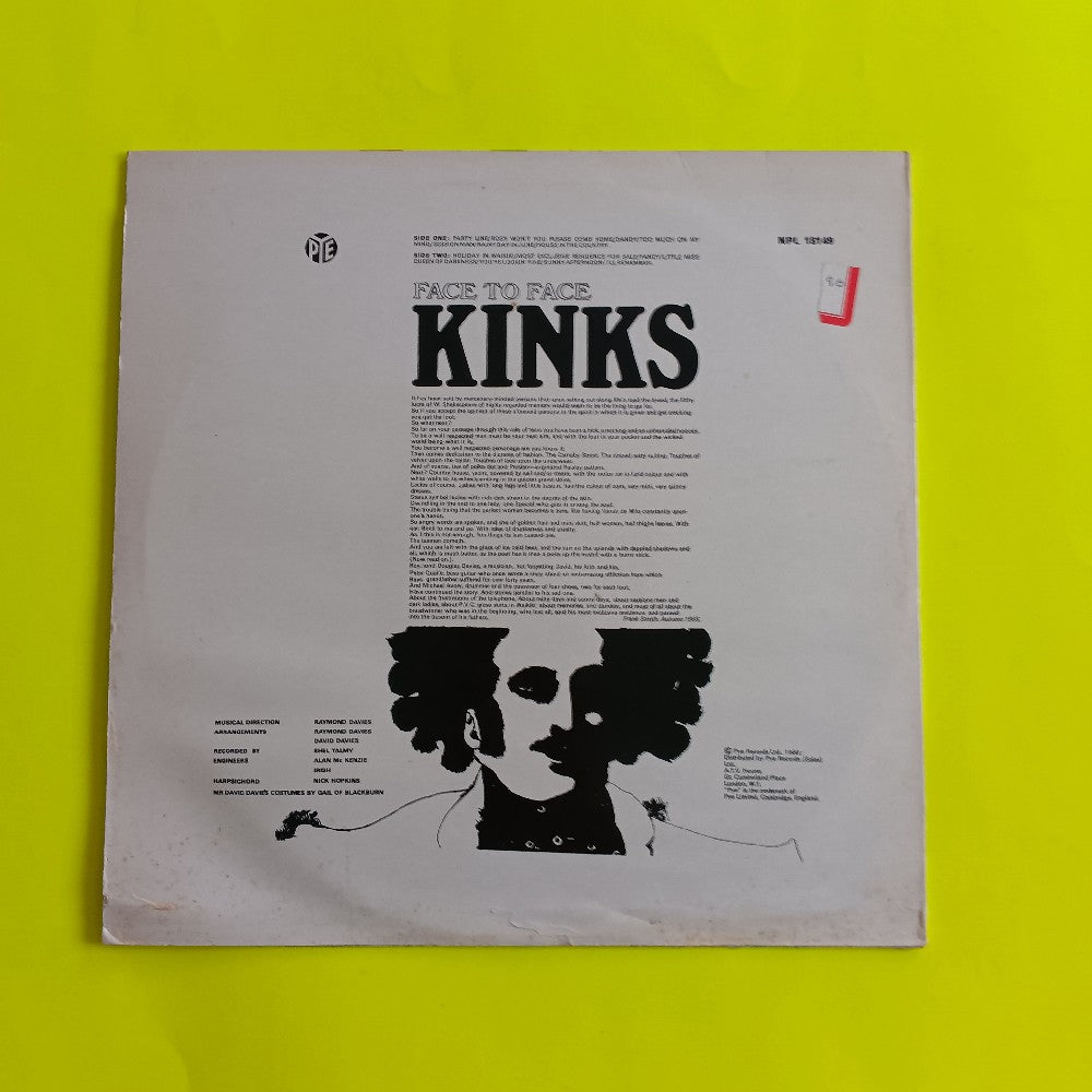 The Kinks - Face To Face UK Mono - 1979 - NPL 18149 - Used - VG+ - Vinyl