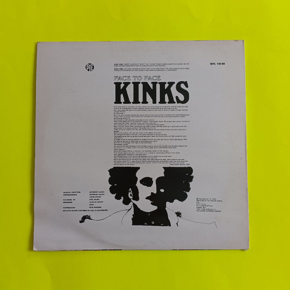 The Kinks - Face To Face UK Mono - 1979 - NPL 18149 - Used - VG++ - Vinyl
