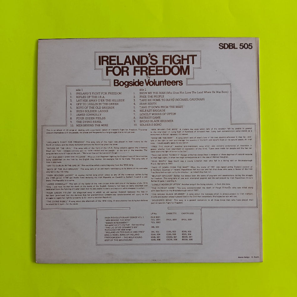 Bogside Volunteers - Ireland's Fight For Freedom UK - 1974 - SDBL 505 - Used - VG++ - Vinyl