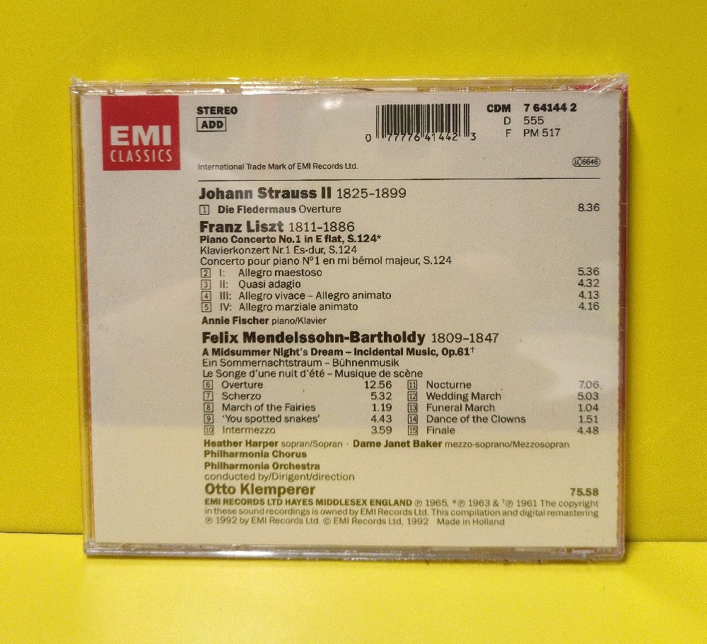 Otto Klemperer, Mendelssohn, Heather Harper, Janet Baker, Liszt, Annie Fischer, Philharmonia Chorus, Philharmonia Orchestra - A Midsummer Night's Dream / Piano Concerto No. 1 - 1992 - CDM 7 64144 2 - New - Sealed - CDs - Netherlands Import