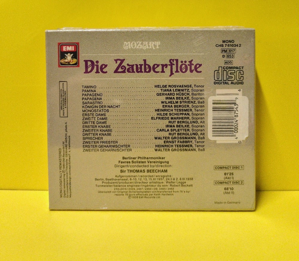 Mozart - Tiana Lemnitz, Helge Rosvaenge, Erna Berger, Gerhard Hüsch, Wilhelm Strienz, Berliner Philharmoniker, Sir Thomas Beecham - Die Zauberflote - 1989 - CHS 7 61034 2 - New - Sealed - CDs - 2xCD Box Set - Reissue - Remastered - UK & European Import