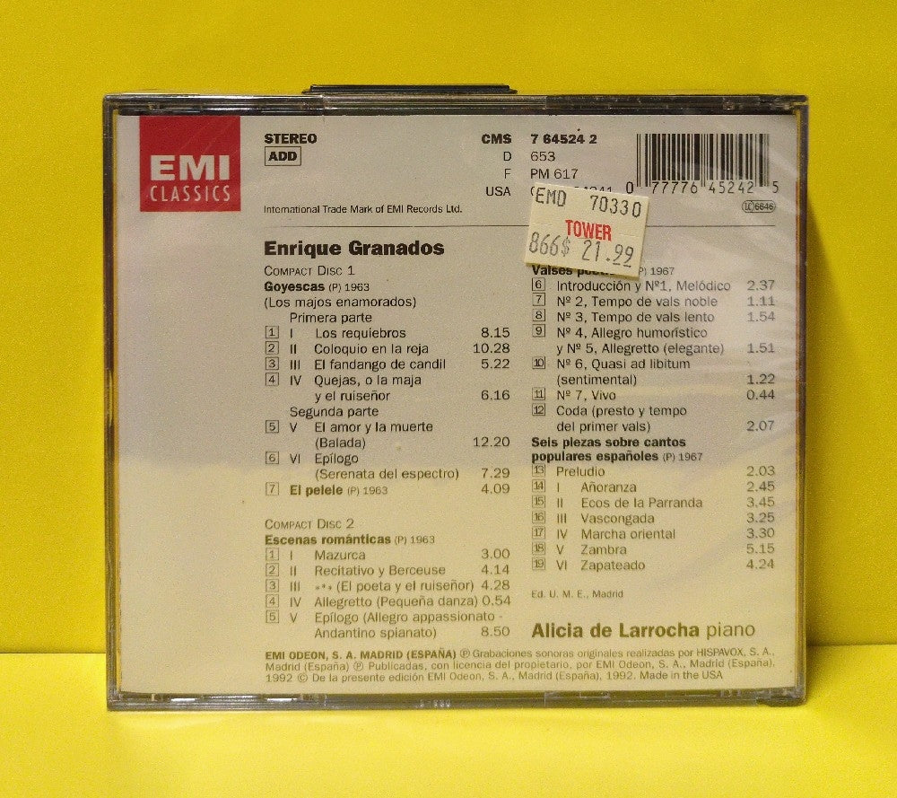 Granados, Alicia De Larrocha - Goyescas • El Pelele • Escenas Románticas • Valses Poéticos • 6 Piezas Sobre Cantos Populares Españoles  - 1992 - CMS 7 64524 2 - New - Sealed - CDs - 2xCD