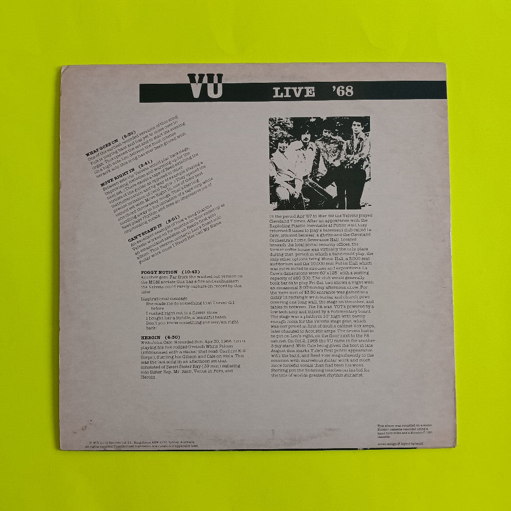 Velvet Underground - Live '68 - 1983 - LURID101 - Used - VG++ - Vinyl