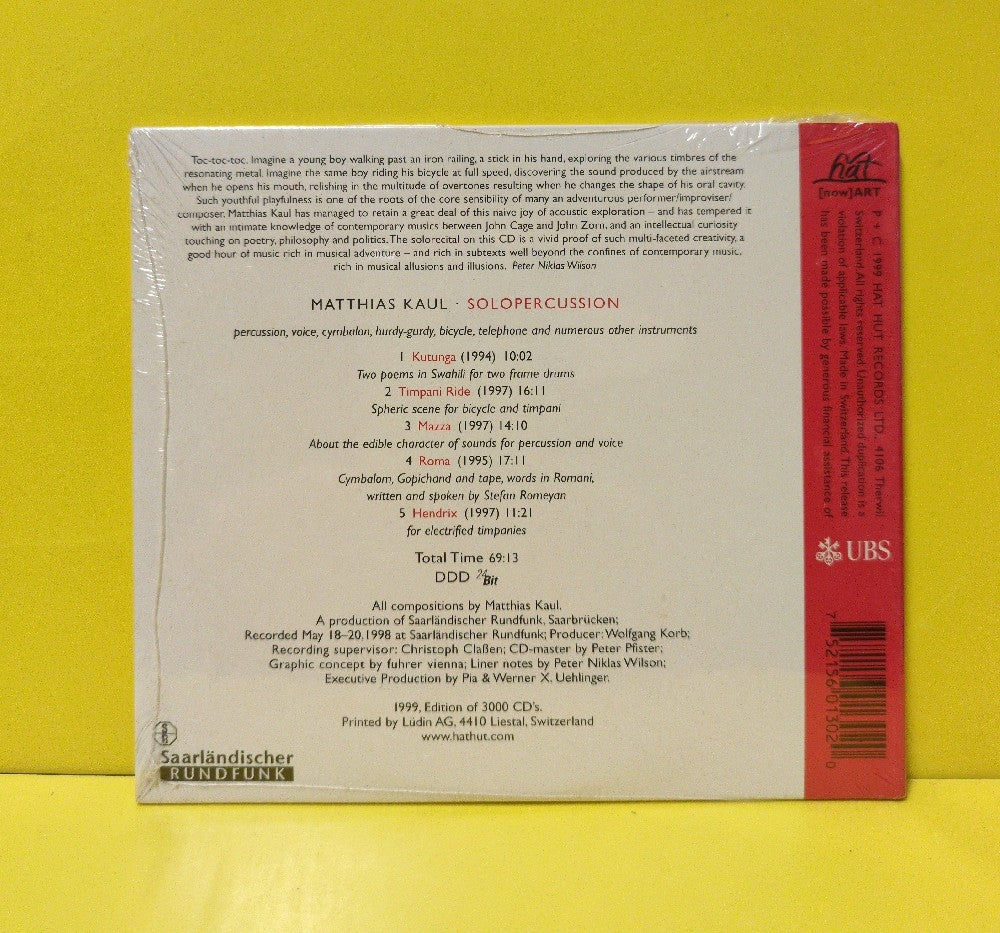 Matthias Kaul - Solopercussion - 1999 - hat[now]ART 130 - New - Sealed - CDs - Switzerland Import
