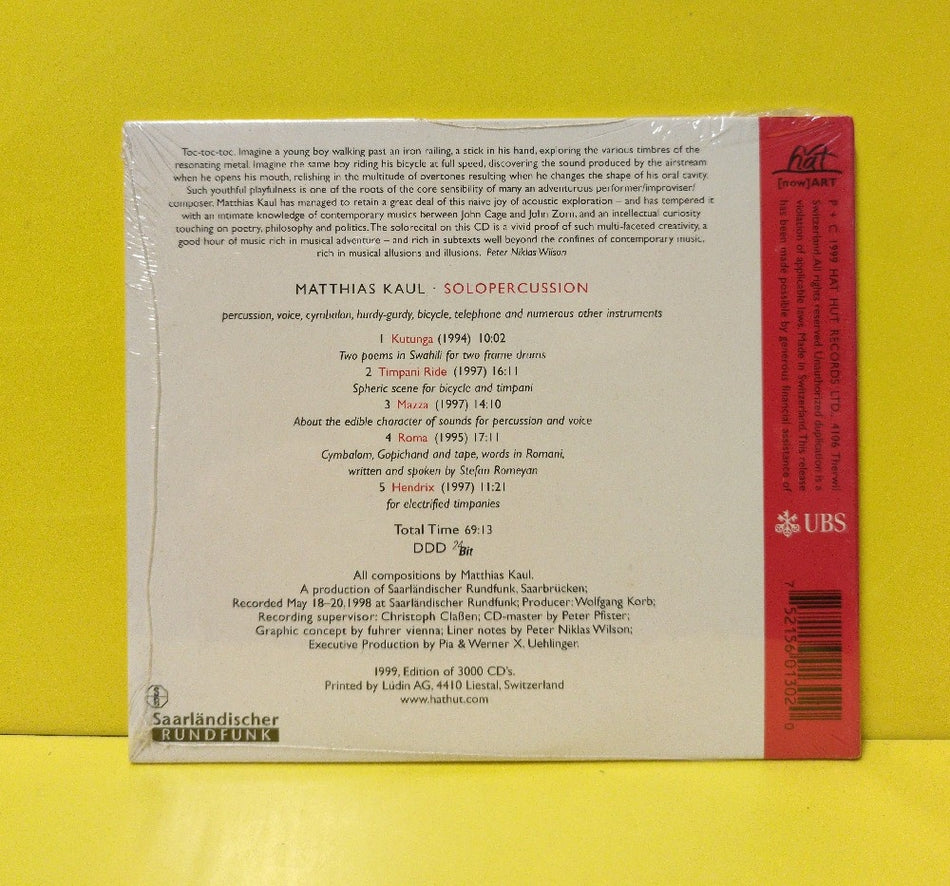 Matthias Kaul - Solopercussion - 1999 - hat[now]ART 130 - New - Sealed - CDs - Switzerland Import