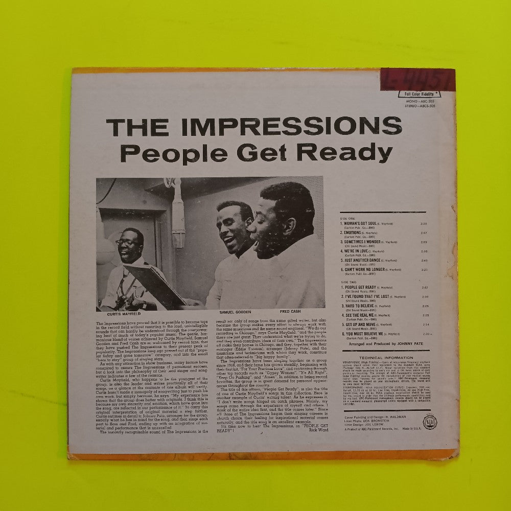 The Impressions - People Get Ready Mono PROMO - 1965 - ABC 505 - Used - VG+ - Vinyl