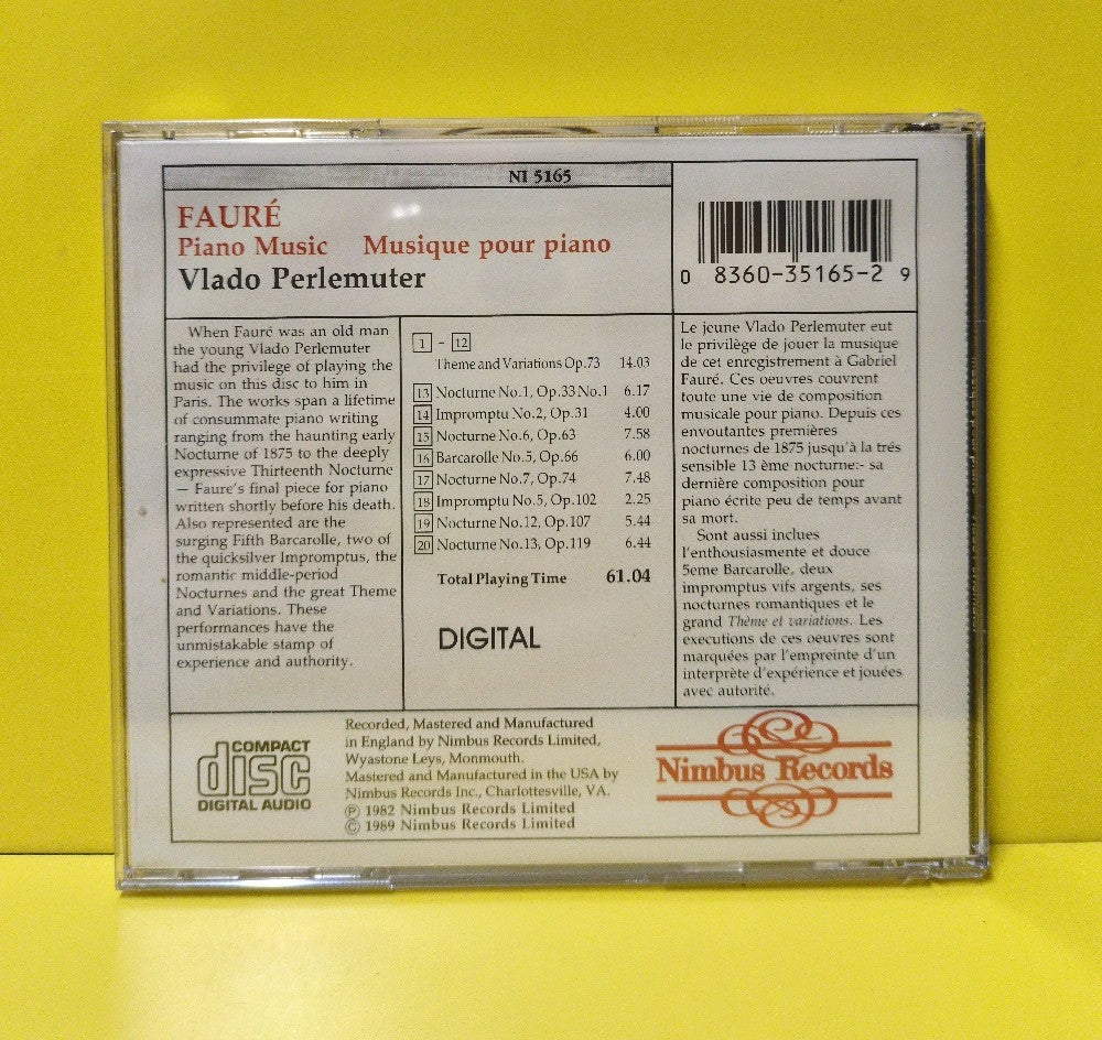 Vlado Perlemuter, Gabriel Fauré - Nocturnes Barcarolle Impromptu Theme And Variations - 1989 - NI 5165 - New - Sealed - CDs - UK Import