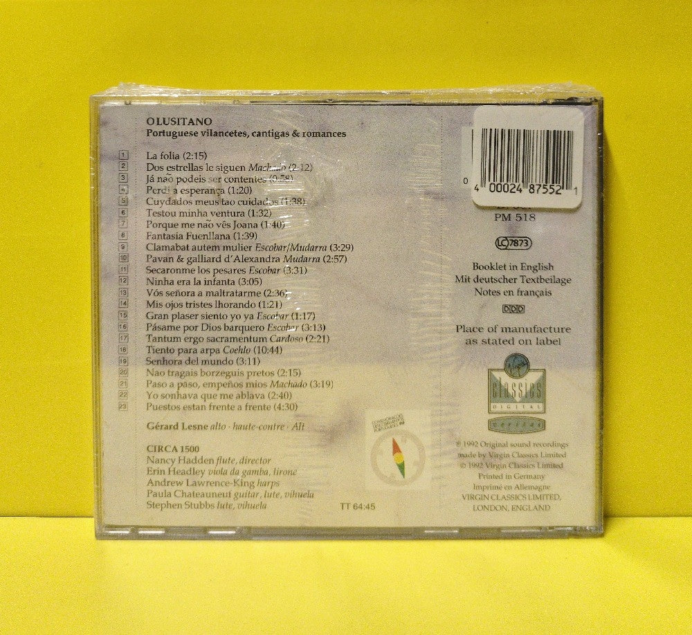 Gérard Lesne, Circa 1500, Nancy Hadden - O Lusitano (Portuguese Vilancetes, Cantigas And Romances) - 1992 - 0777 7590712 4 - New - Sealed - CDs - Reissue - Germany Import