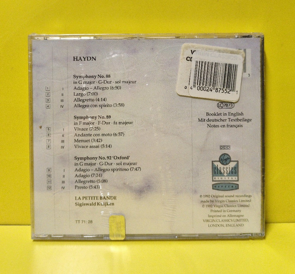 Haydn, La Petite Bande, Sigiswald Kuijken - Sinfonien - Symphonies 88, 89, 92 'Oxford' - 1992 - VC 7 91499 2 / 0777 7 59070 2 5 - New - Sealed - CDs - European Import