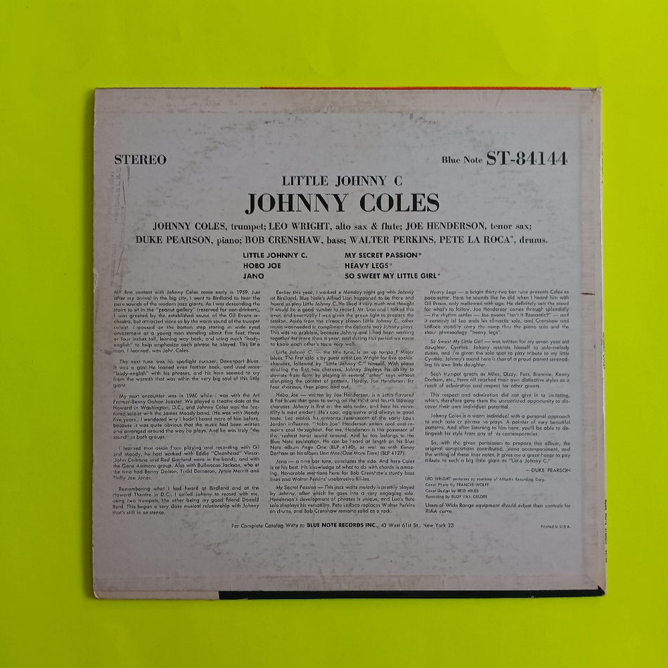 Johnny Coles - Little Johnny C OG Stereo RVG Ear - 1963 - BST 84144 - Used - VG++ - Vinyl