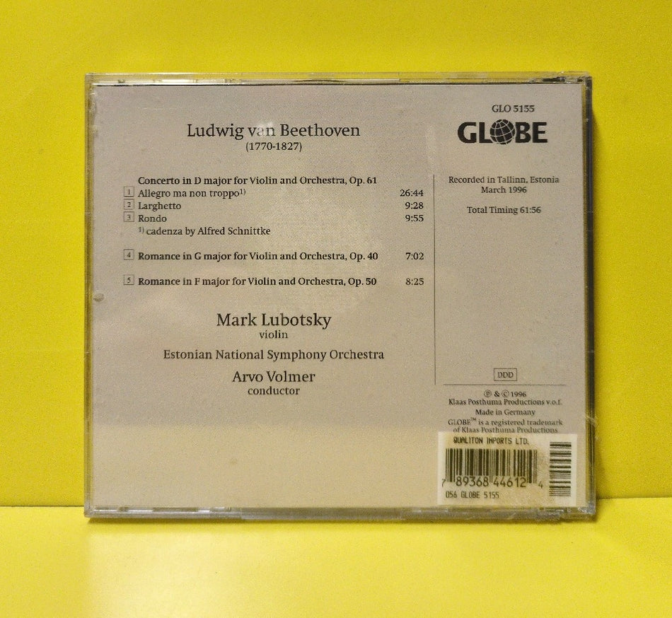Ludwig van Beethoven - Mark Lubotsky, Arvo Volmer, Estonian National Symphony Orchestra - Violin Concerto • Romances - 1996 - GLO 5155 - New - Sealed - CDs - European Import