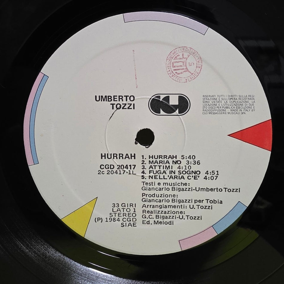 Umberto Tozzi - Hurrah! - 1984 - CGD 20417 - Used - VG++ - Vinyl