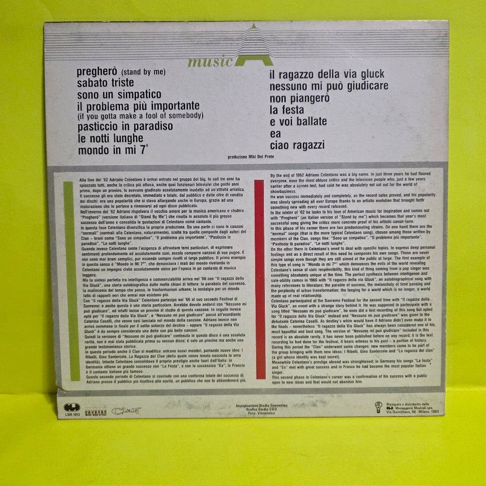 Adriano Celentano - I'll Ragazzo Della Via Gluck - 1983 - LSM 1013 - Used - VG++ - Vinyl