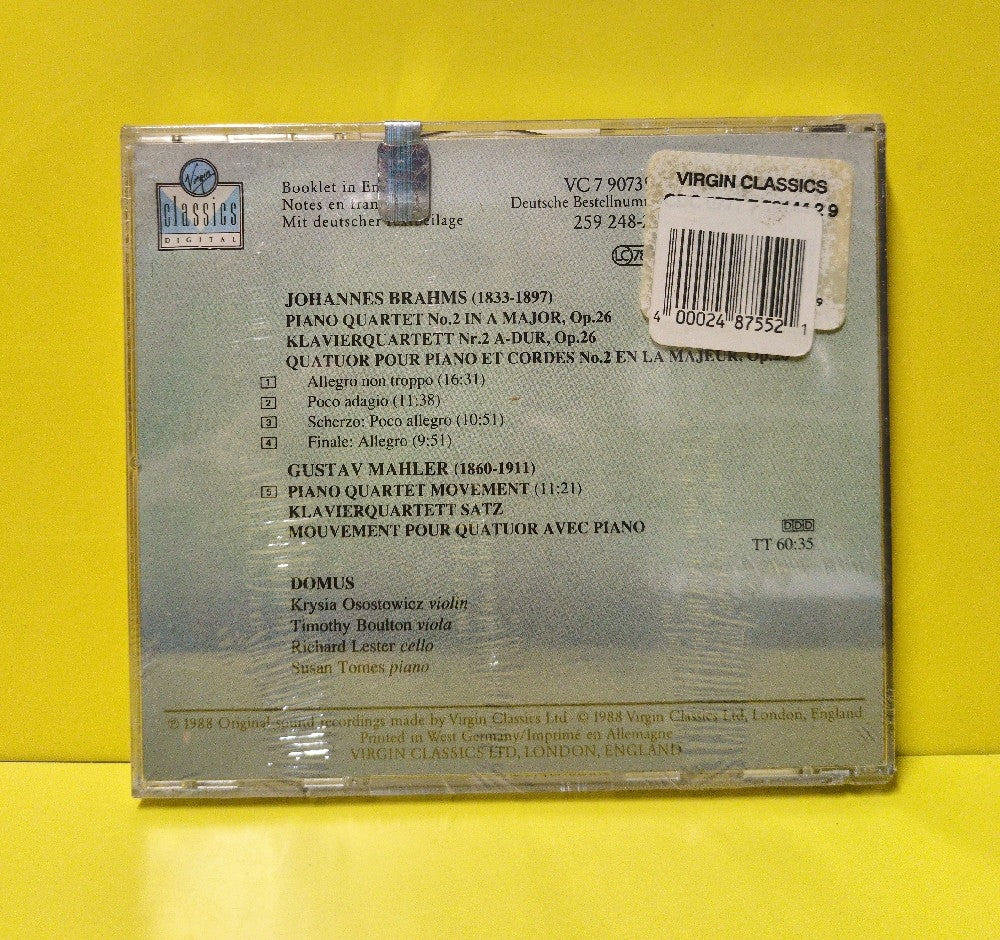 Brahms / Mahler, Domus - Klavierquartett Nr. 2 A-Dur Op. 26 = Piano Quartet No.B2 In A Major / Klavierquartett Satz = Piano Quartet Movement - 1988 - VC 7 90739-2/0777 7 59144 2 9 - New - Sealed - CDs - UK Import