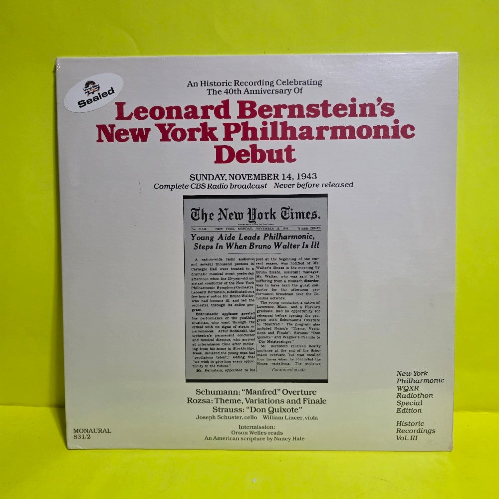 Leonard Bernstein, New York Philharmonic - Leonard Bernstein New York Philharmonic Debut / Promo  - 1983 - Monaural 831/2 - New - Sealed - Vinyl