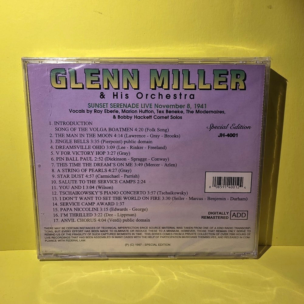 Glenn Miller And His Orchestra  - Sunset Serenade Live November 8, 1941 RARE - 1997 - JH-4001 - New - Sealed - CDs