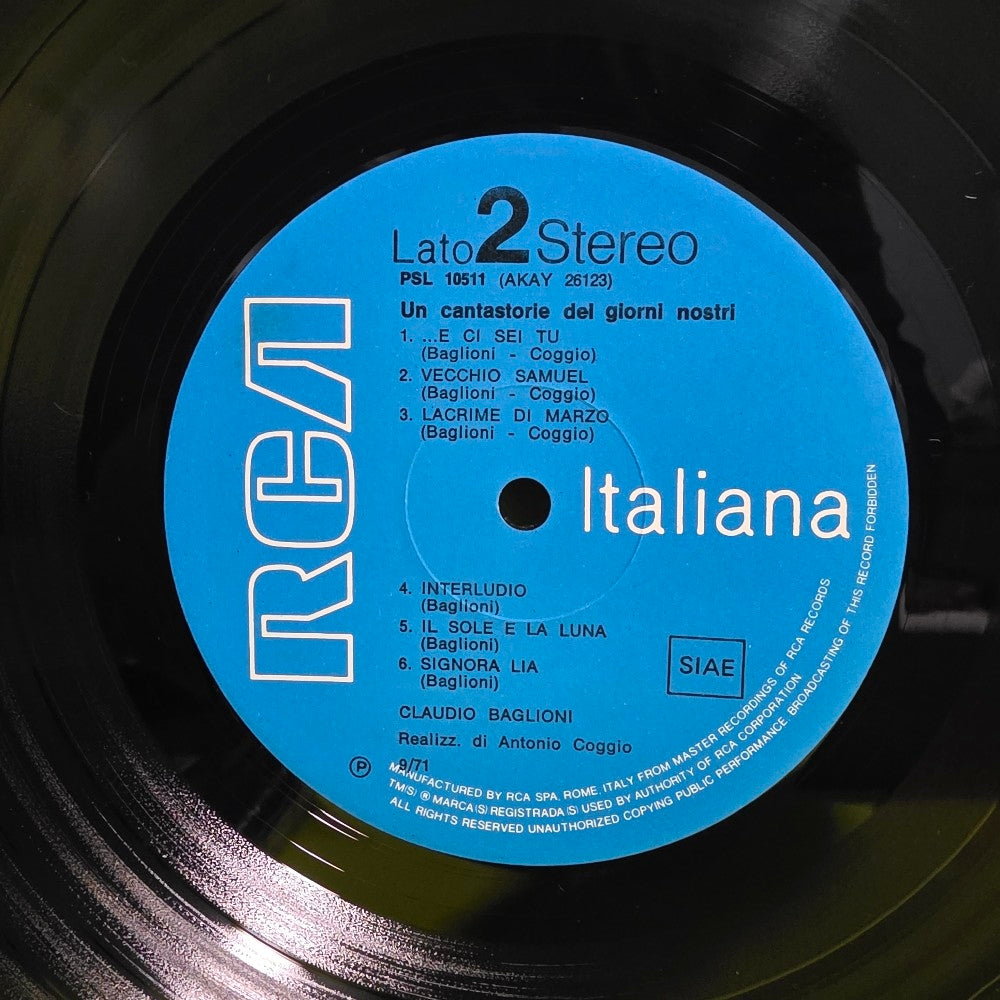 Claudio Baglioni  - Un Cantastorie Dei Giorni Nostri - 1971 - PSL 10511 - Used - VG++ - Vinyl