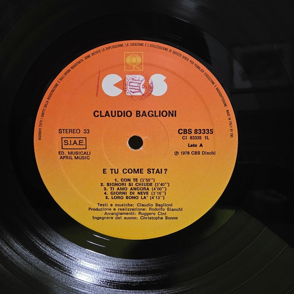 Claudio Baglioni  - E Tu Come Stai? - 1978 - CBS 83335 - Used - VG++ - Vinyl