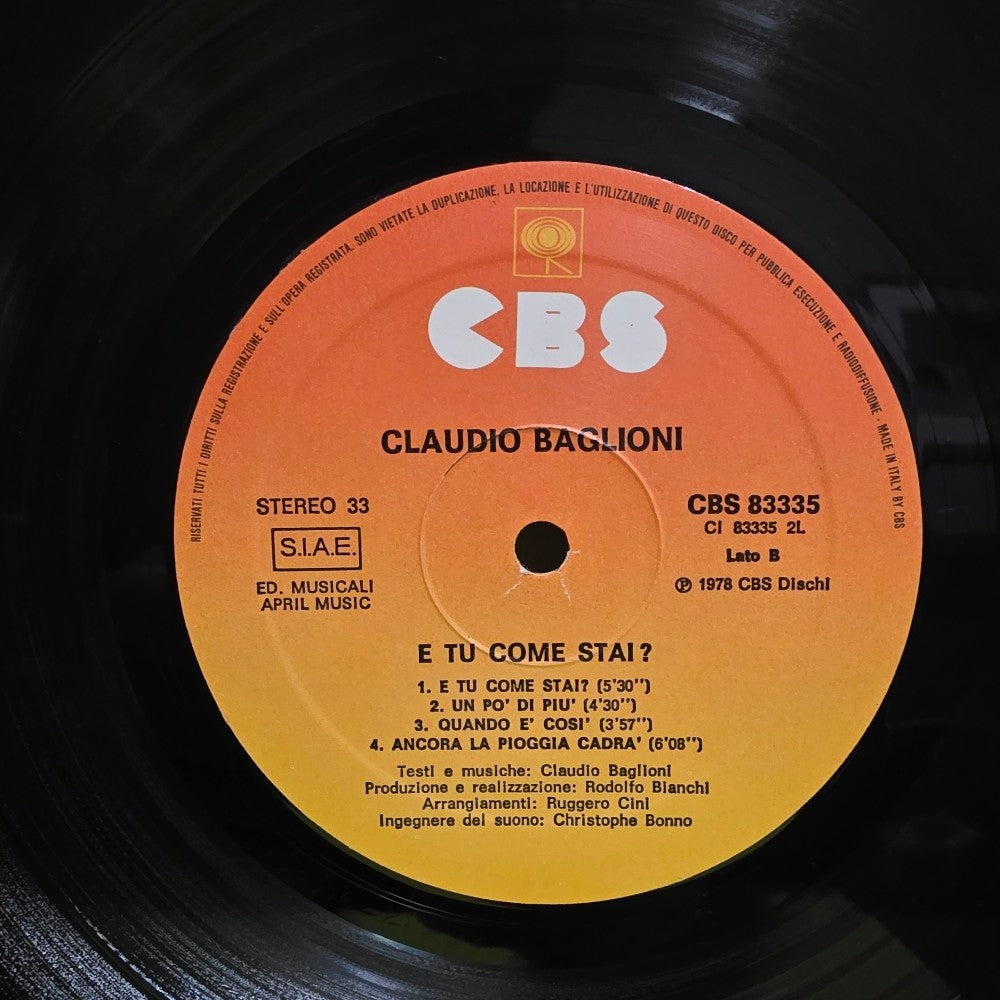 Claudio Baglioni  - E Tu Come Stai? - 1978 - CBS 83335 - Used - VG++ - Vinyl