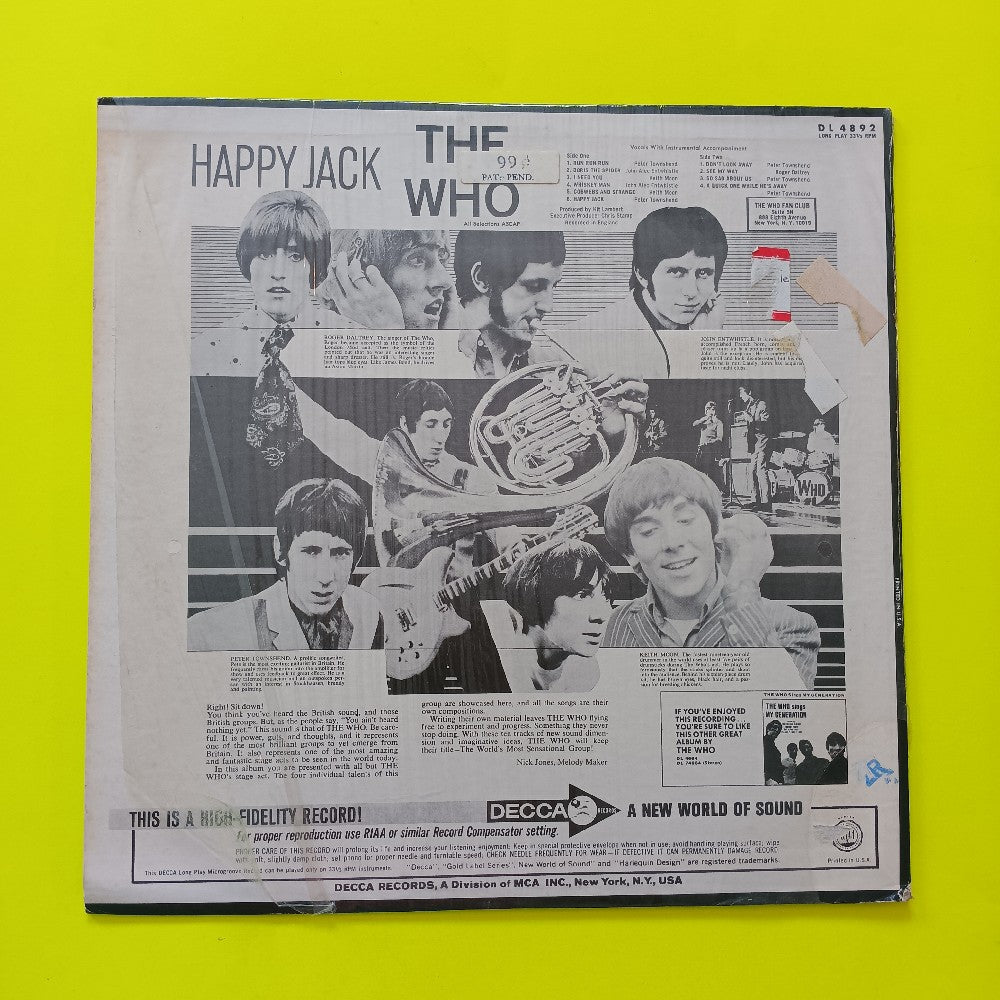 The Who - Happy Jack SHRINK MONO Fan Club - 1967 - DL 4892 - Used - VG++ - Vinyl