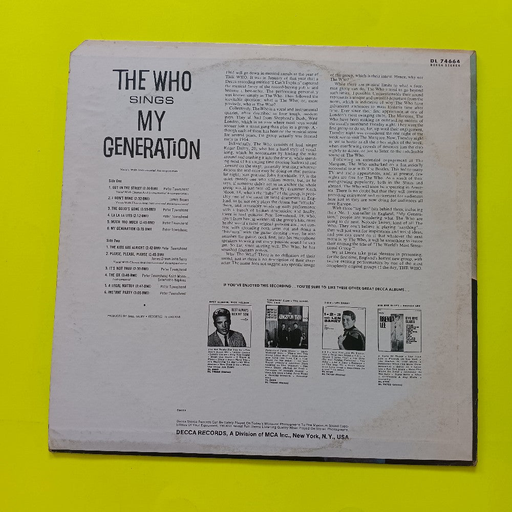The Who - Sings My Generation - 1971 - DL 74664 - Used - VG++ - Vinyl