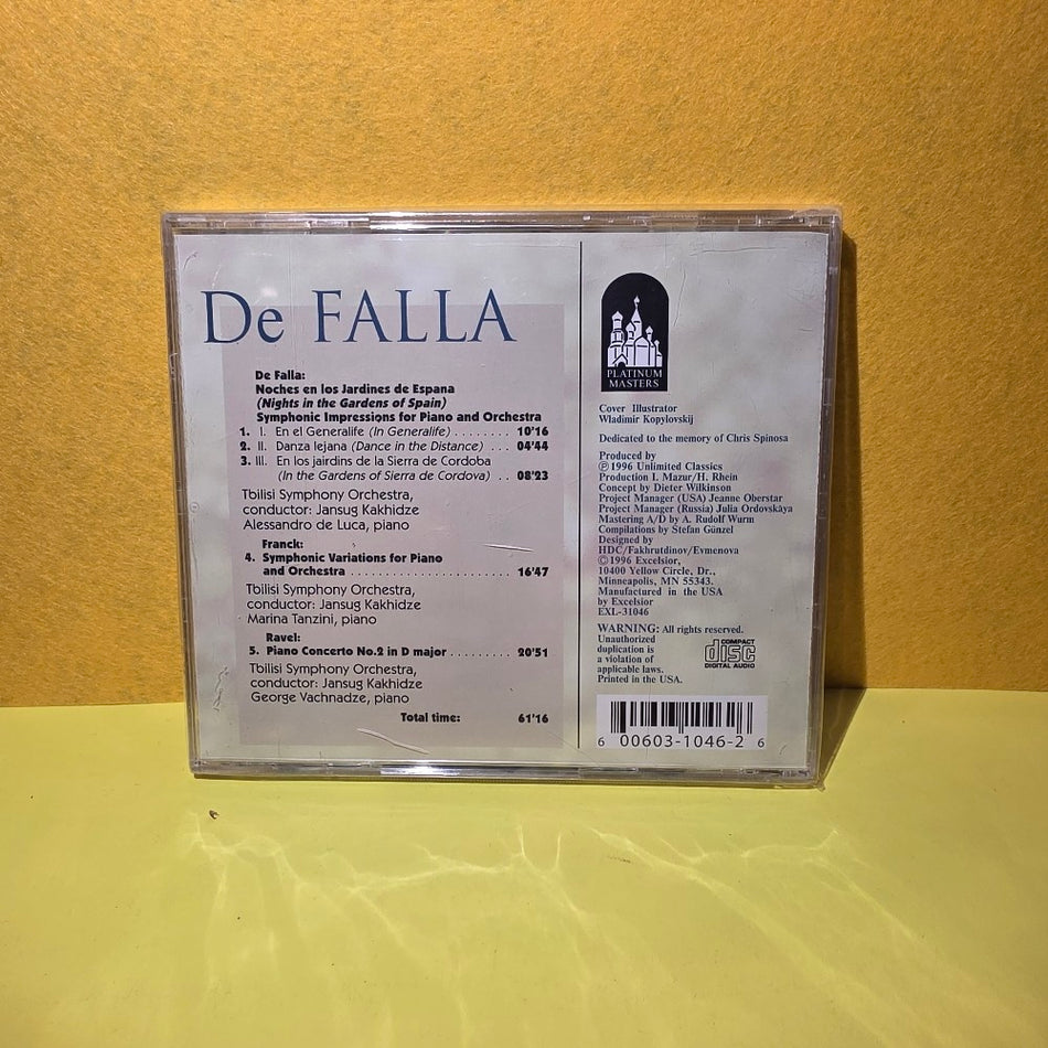 De Falla,  Tbilisi Symphony Orchestra, Jansug Kakhidze - Nights In The Gardens Of Spain - 1996 - EXL-31046 - New - Sealed - CDs