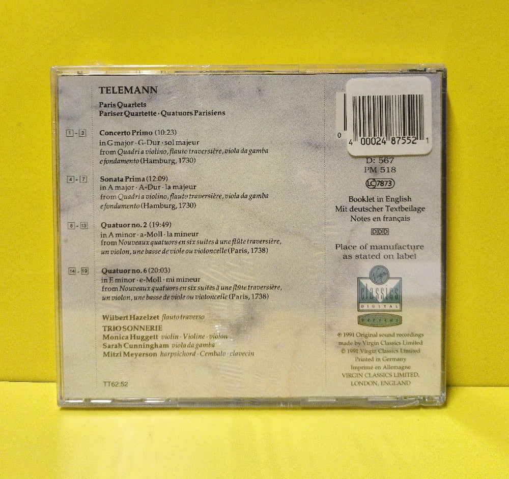 Telemann, Wilbert Hazelzet, Trio Sonnerie - Paris Quartets - 0777 7590492 5 - New - Sealed - CDs - Germany Import