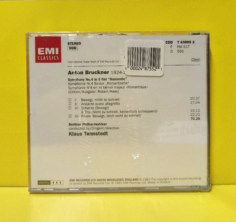 Bruckner, Berliner Philharmoniker, Klaus Tennstedt - Symphonie No. 4  "Romantische" - 1991 - CDD 7 63895 2 - New - Sealed - CDs