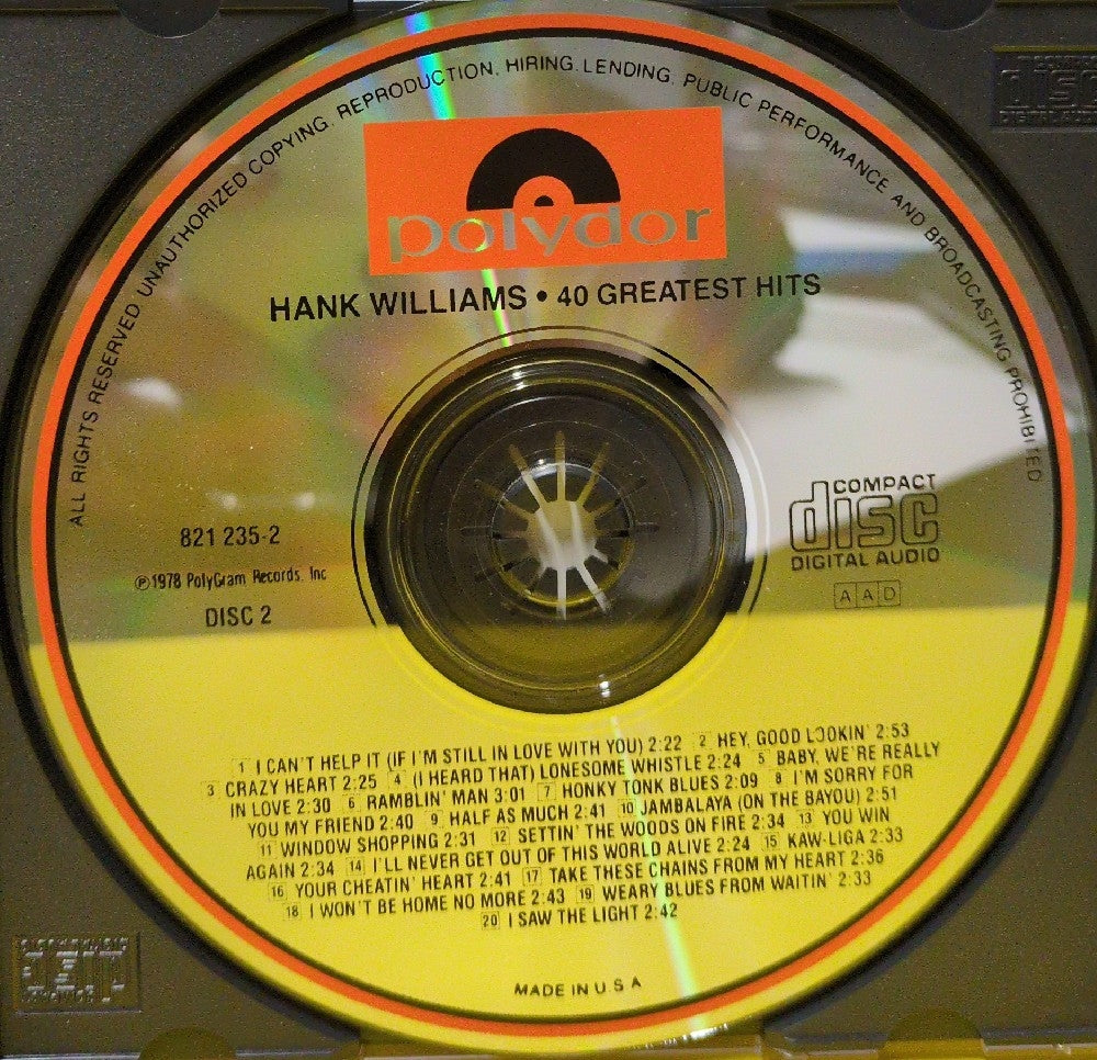 Hank Williams - 40 Greatest Hits - 821 233-2 - Used - EX - CDs - 2xCD - Reissue