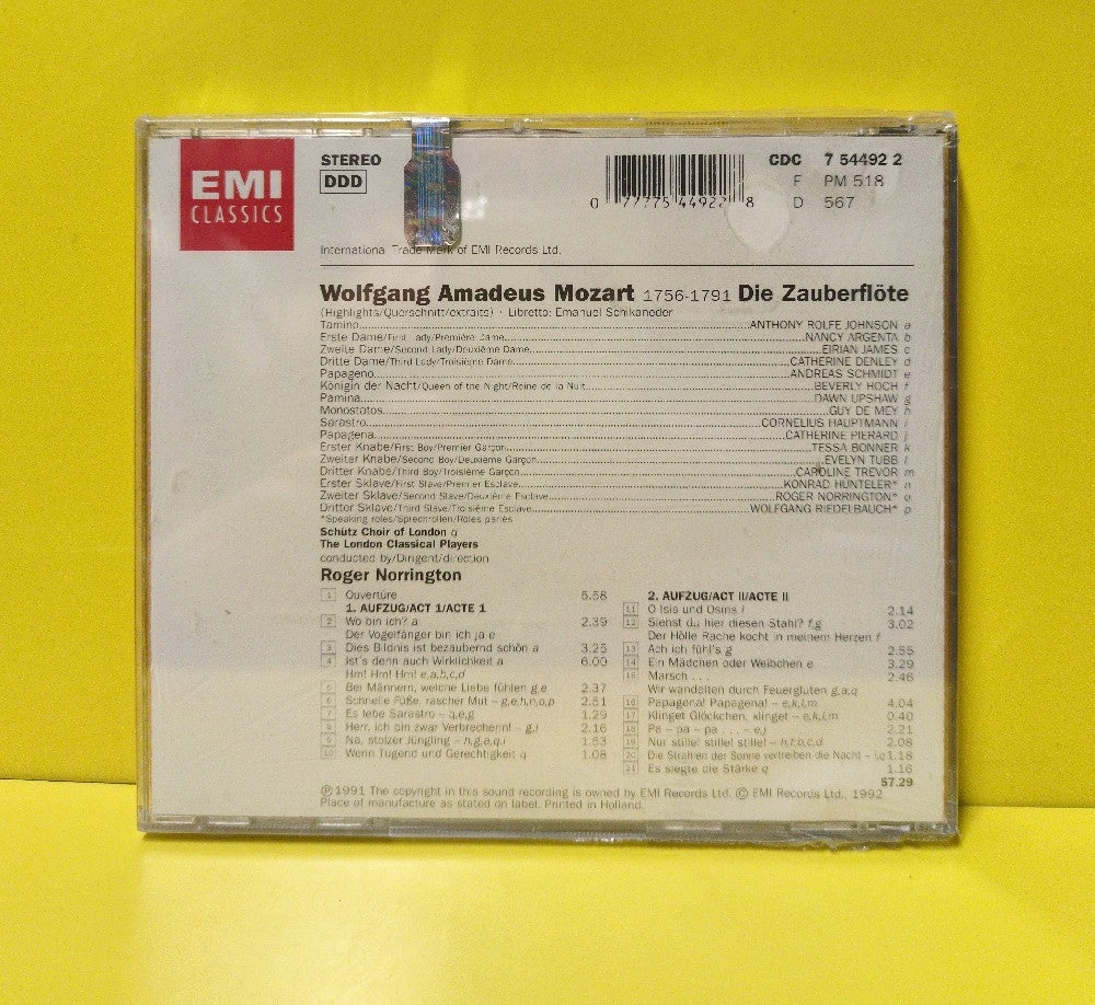 Wolfgang Amadeus Mozart, Roger Norrington - Die Zauberflote (Highlights) - 1992 - 0777 7 54492 2 8 - New - Sealed - CDs - Benelux Import