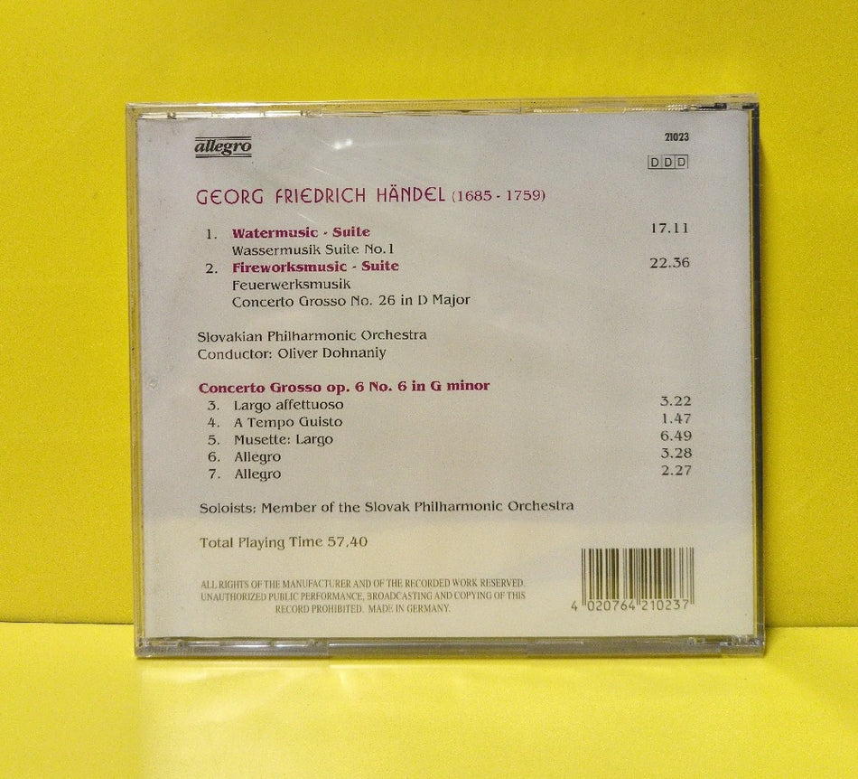 Georg F. Händel, Slovakian Philharmonic Orchestra, Oliver Dohnaniy - Water Music • Fireworks Music - 21023 - New - Sealed - CDs - Germany Import