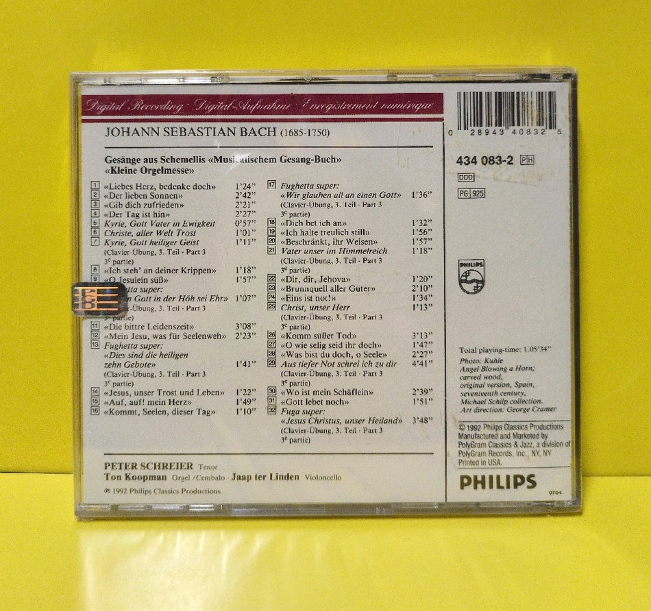 Bach, Peter Schreier, Ton Koopman, Jaap ter Linden - Gesänge Aus Schemellis "Musikalischen Gesang-Buch" - "Kleine Orgelmesse" - 1992 - 434 083-2 - New - Sealed - CDs