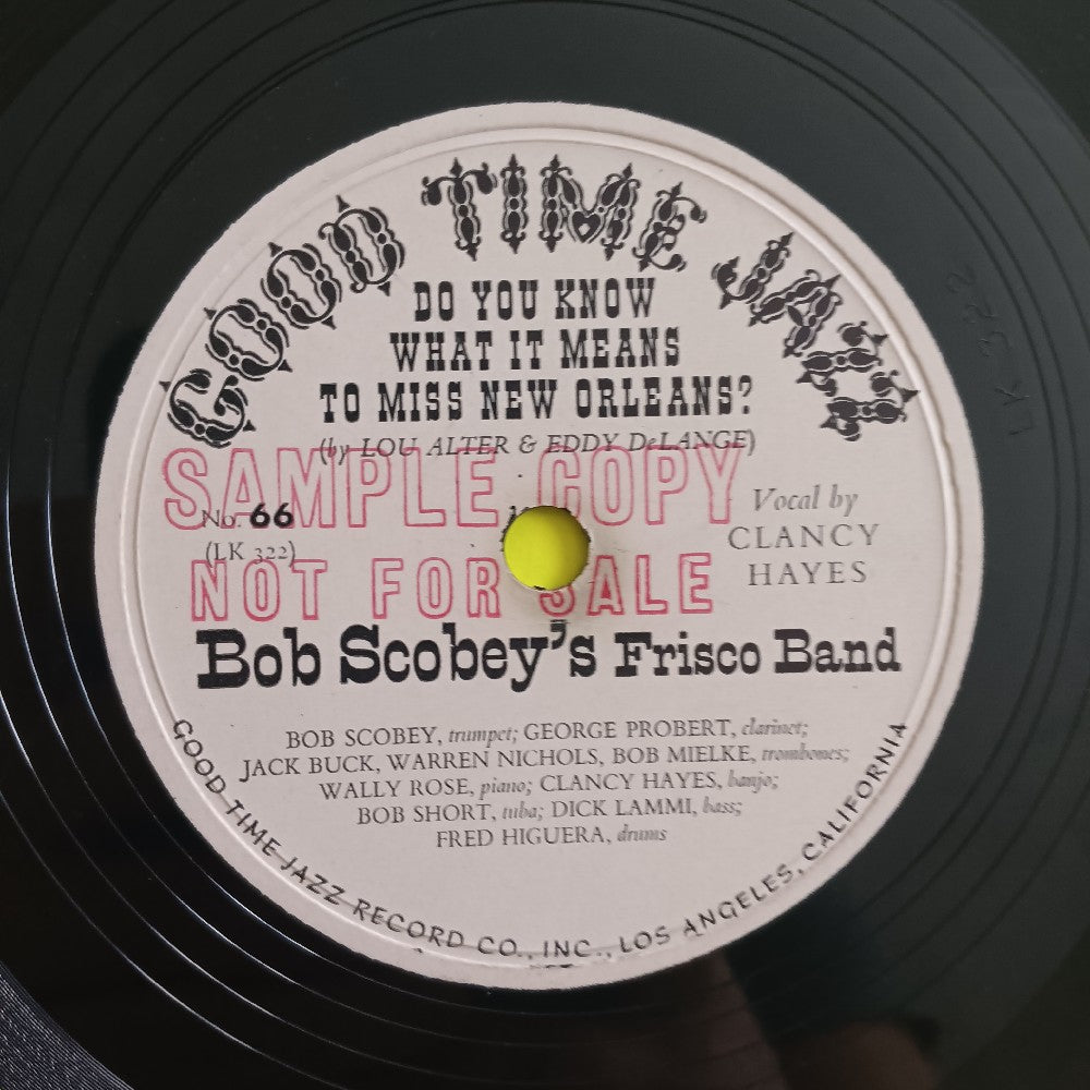 Bob Scobey's Frisco Band - Blues My Naughty Sweetie Gives To Me PROMO 10" 78 - 1952 - Good Time Jazz 66 - Used - VG - Vinyl