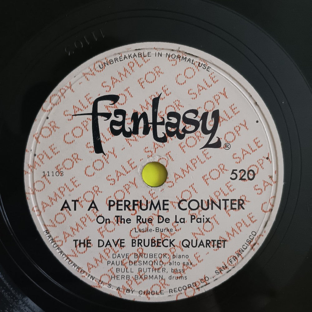 Dave Brubeck Quartet - At A Perfume Counter PROMO 10" 78 - 1952 - Fantasy 520 - Used - VG+ - Vinyl