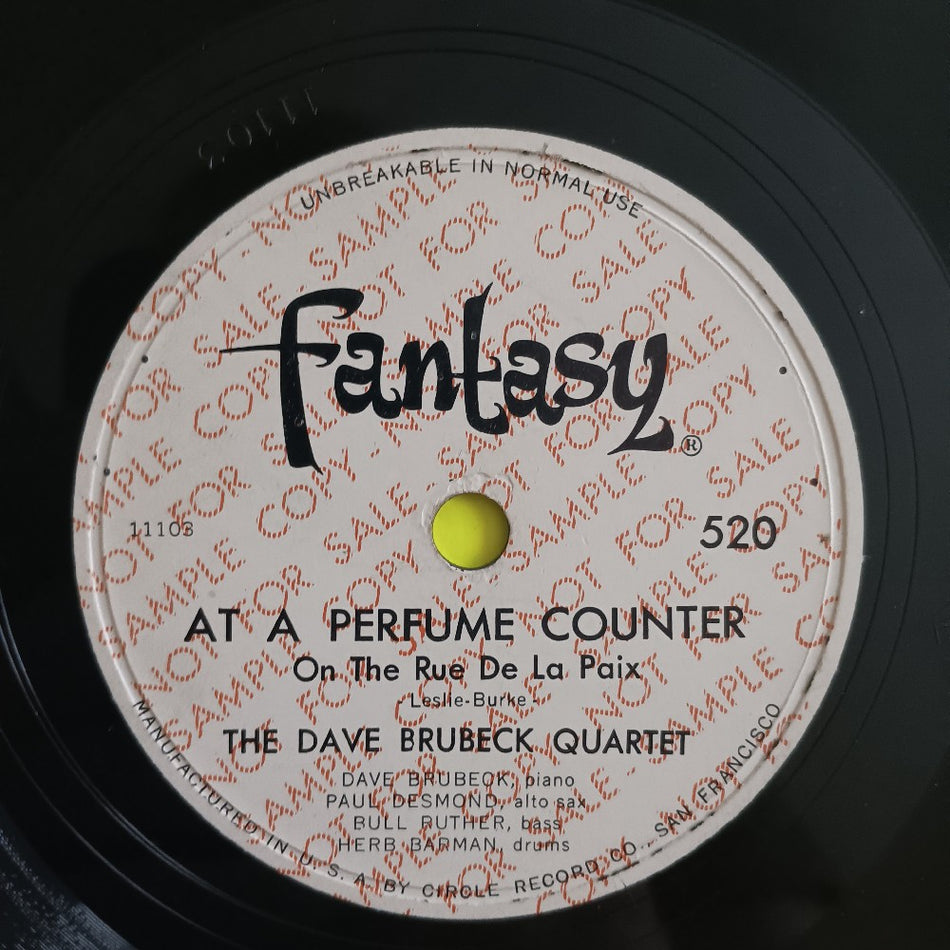 Dave Brubeck Quartet - At A Perfume Counter PROMO 10" 78 - 1952 - Fantasy 520 - Used - VG+ - Vinyl