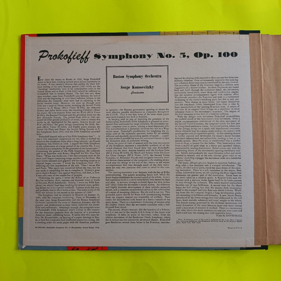 Sergei Prokofieff / Serge Koussevitzky - Symphony No 5 5LP Book 78 - 1947 - DM 1095 - Used - VG++ - Vinyl