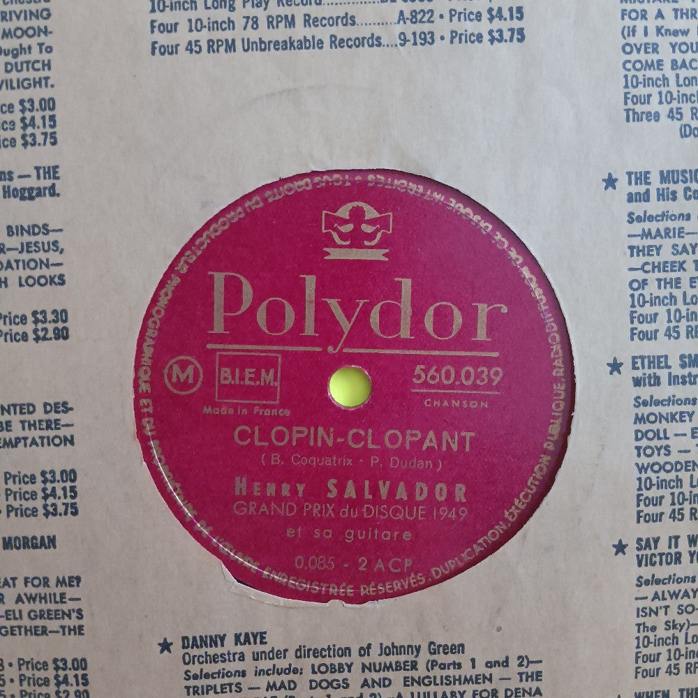Henry Salvador - Clopin - Clopant 10" 78 France - 1949 - 560.039 - Used - VG++ - Vinyl