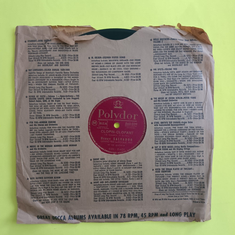 Henry Salvador - Clopin - Clopant 10" 78 France - 1949 - 560.039 - Used - VG++ - Vinyl