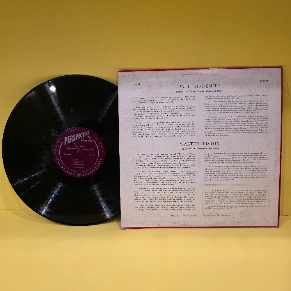 Hindemith / Piston - Quartet For Clarinet, Violin, Cello And Piano For Violin, Violoncello And Piano - 1954 - PR-2004 - Used - VG+ - Vinyl